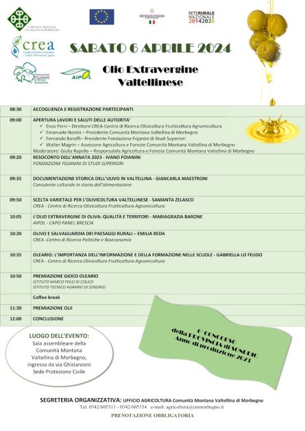 Locandina convegno e premiazione Olio extravergine Valtellinese